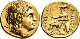 KINGS OF THRACE. Lysimachos, 305-281 BC. Stater (Gold, 18 mm, 8.48 g, 8 h), Pella, circa 286/5-282/1. Diademed head of Alexander the Great to right wi...