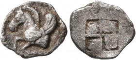 MACEDON. Argilos. Circa 495-478/7 BC. Hemiobol (Silver, 10 mm, 0.45 g). Forepart of Pegasus to left. Rev. Quadripartite incuse square. Liampi 54 (O46/...