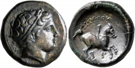 KINGS OF MACEDON. Philip II, 359-336 BC. AE (Bronze, 19 mm, 6.24 g, 10 h), uncertain mint in Macedon. Diademed head of Apollo to right. Rev. ΦΙΛΙΠΠΟΥ ...