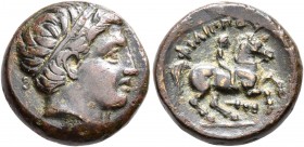 KINGS OF MACEDON. Philip II, 359-336 BC. AE (Bronze, 17 mm, 6.11 g, 6 h), uncertain mint in Macedon. Diademed head of Apollo to right. Rev. ΦΙΛΙΠΠΟΥ Y...