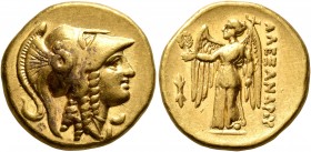 KINGS OF MACEDON. Alexander III ‘the Great’, 336-323 BC. Stater (Gold, 18 mm, 8.59 g, 4 h), Amphipolis, struck under Antipater, circa 325-319. Head of...