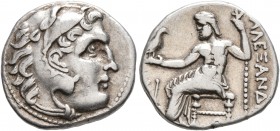 KINGS OF MACEDON. Alexander III ‘the Great’, 336-323 BC. Drachm (Silver, 17 mm, 4.00 g, 1 h), Lampsakos, struck under Antigonos I Monophthalmos, circa...