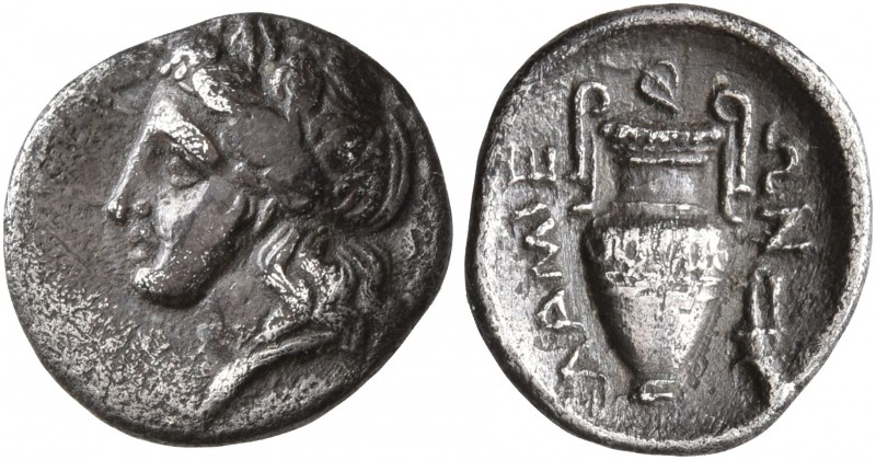 THESSALY. Lamia. Circa 400-344 BC. Obol (Silver, 11 mm, 0.76 g, 3 h). Head of yo...