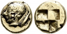 MYSIA. Kyzikos. Circa 550-450 BC. Hemihekte – 1/12 Stater (Electrum, 8 mm, 1.30 g). Laureate head of a male to left; to right, tunny downward; on chee...