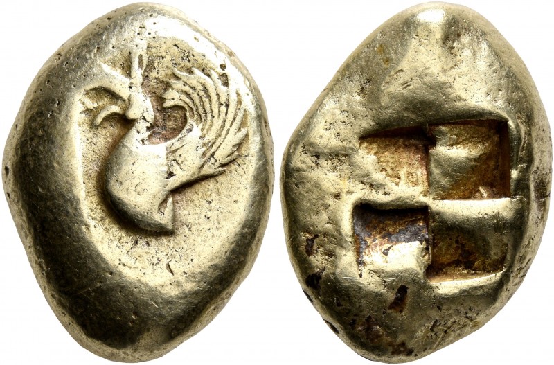 MYSIA. Kyzikos. Circa 550-450 BC. Stater (Electrum, 20 mm, 16.15 g). Forepart of...