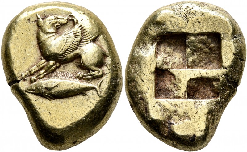 MYSIA. Kyzikos. Circa 550-450 BC. Stater (Electrum, 21 mm, 16.16 g). Winged dog ...