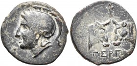 MYSIA. Pergamon. Circa 310-282 BC. AE (Bronze, 17 mm, 3.54 g, 3 h). Head of Athena to left, wearing crested Attic helmet. Rev. ΠEPΓ Confornted bull's ...