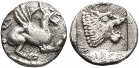 TROAS. Assos. Circa 500-450 BC. Obol (Silver, 9 mm, 0.58 g, 7 h). Griffin seated to right. Rev. Head of a lion to right within incuse square. Rosen 52...