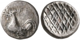 TROAS. Dardanos. Late 6-early 5th centuries BC. Obol (Silver, 8 mm, 0.53 g). Rooster standing left. Rev. Shallow incuse with crosshatch design. Klein ...