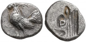 TROAS. Dardanos. 5th century BC. Tetartemorion (Silver, 6 mm, 0.21 g, 5 h). Rooster standing left. Rev. Incuse head of a calf to left. CNG E-Auction 4...