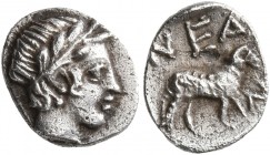 TROAS. Neandria. 4th century BC. Obol (Silver, 9 mm, 0.58 g, 1 h). Laureate head of Apollo to right. Rev. NEA-N Ram standing right; all within incuse ...