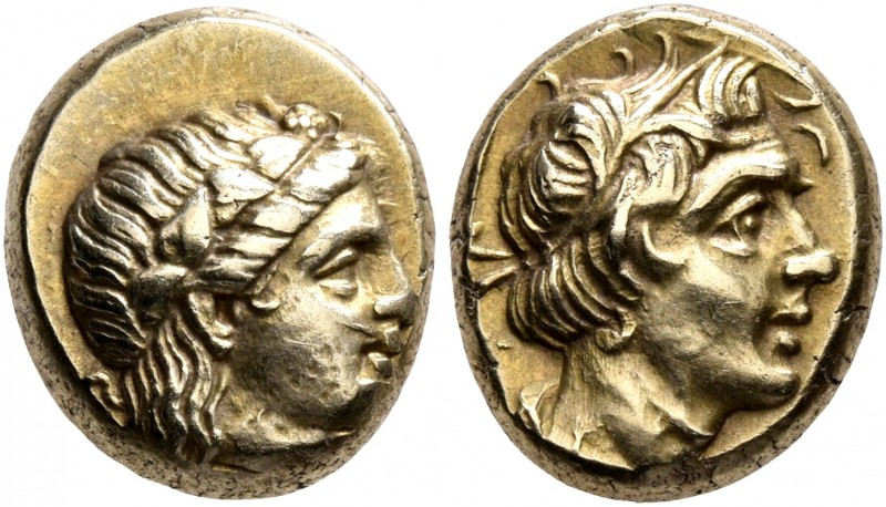 LESBOS. Mytilene. Circa 377-326 BC. Hekte (Electrum, 11 mm, 2.54 g, 12 h). Head ...