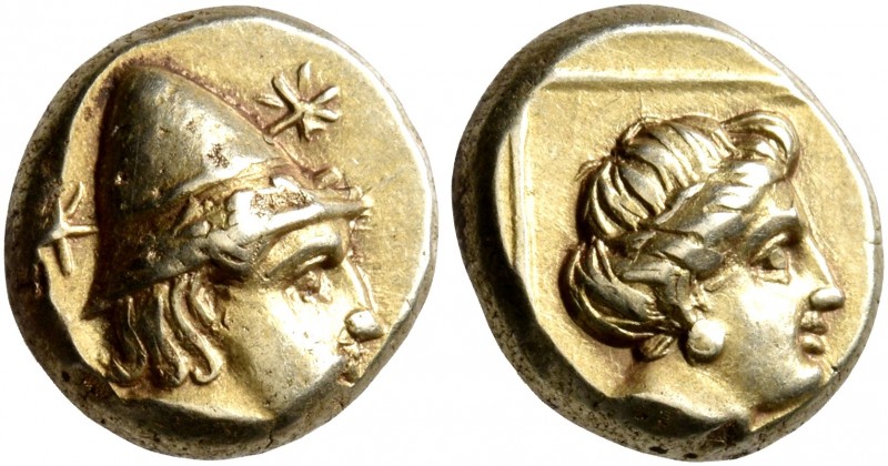 LESBOS. Mytilene. Circa 377-326 BC. Hekte (Electrum, 10 mm, 2.52 g, 7 h). Head o...