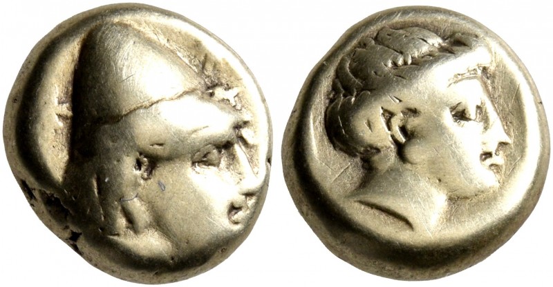 LESBOS. Mytilene. Circa 377-326 BC. Hekte (Electrum, 10 mm, 2.49 g, 7 h). Head o...