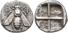 IONIA. Ephesos. Circa 420-400 BC. Hemidrachm (Silver, 11 mm, 1.64 g). E-Φ Bee. Rev. Quadripartite incuse square. SNG Kayhan -. SNG von Aulock 1824. A ...