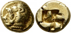 IONIA. Erythrai. Circa 550-500 BC. Hekte (Electrum, 10 mm, 2.58 g). Head of Herakles to left, wearing lion skin headdress. Rev. Quadripartite incuse s...