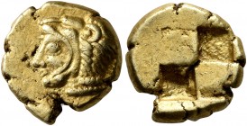 IONIA. Erythrai. Circa 550-500 BC. Hekte (Electrum, 11 mm, 2.53 g). Head of Herakles to left, wearing lion skin headdress. Rev. Quadripartite incuse s...