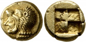 IONIA. Erythrai. Circa 550-500 BC. Hekte (Electrum, 10 mm, 2.52 g). Head of Herakles to left, wearing lion skin headdress. Rev. Quadripartite incuse s...