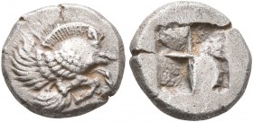 IONIA. Klazomenai. Circa 480-400 BC. Diobol (Silver, 10 mm, 1.10 g). Forepart of a winged boar to right. Rev. Quadripartite incuse square. SNG Kayhan ...