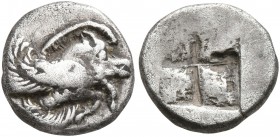 IONIA. Klazomenai. Circa 480-400 BC. Diobol (Silver, 10 mm, 1.07 g). Forepart of a winged boar to right. Rev. Quadripartite incuse square. SNG Copenha...