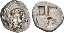 IONIA. Klazomenai. Circa 480-400 BC. Diobol (Silver, 10 mm, 1.00 g). Forepart of a winged boar to right. Rev. Quadripartite incuse square. SNG Kayhan ...