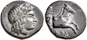 IONIA. Kolophon. Circa 360-330 BC. Chalkous (Bronze, 13 mm, 2.07 g, 11 h). Laureate head of Apollo to right. Rev. [...]AΣIO - KOΛ Forepart of a horse ...