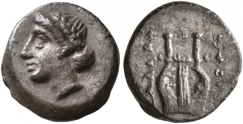 IONIA. Kolophon. Circa 330-294 BC. Obol (Silver, 10 mm, 0.88 g, 12 h), Leodamas,...