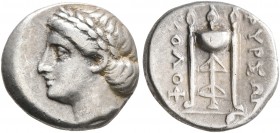 IONIA. Kolophon. Circa 310-294 BC. Hemidrachm (Silver, 12 mm, 1.54 g, 4 h), Phyrson, magistrate. Laureate head of Apollo to left. Rev. KOΛOΦΩN - ΦYPΣΩ...