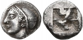 IONIA. Phokaia. Circa 521-478 BC. Diobol (Silver, 10 mm, 1.34 g). Head of a nymph to left, wearing sakkos adorned with a central band and circular ear...