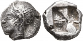 IONIA. Phokaia. Circa 521-478 BC. Diobol (Silver, 9 mm, 1.27 g). Head of a nymph to left, wearing sakkos adorned with a central band and circular earr...