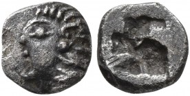 IONIA. Phokaia. Circa 521-478 BC. Tetartemorion (Silver, 5 mm, 0.19 g). Archaic female head to left. Rev. Rough incuse square. Klein 359. Rare and bea...