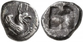 IONIA. Teos. Circa 510-500 BC. Obol (?) (Silver, 9 mm, 0.73 g). Forepart of a griffin to right. Rev. Incuse square punch. CNG E-Auction 129 (2005), 13...