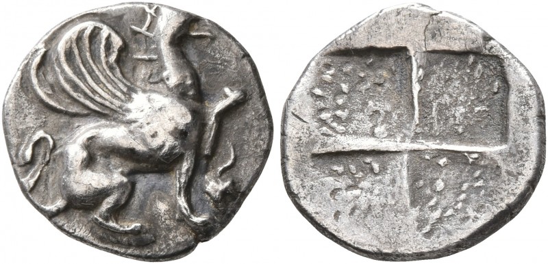 IONIA. Teos. Circa 500-450 BC. Trihemiobol (Silver, 12 mm, 1.18 g). Griffin seat...