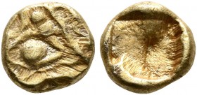 IONIA. Uncertain. Circa 600-550 BC. 1/48 Stater (Electrum, 5 mm, 0.31 g), Lydo-Milesian standard. Head of a lion to right, in linear form. Rev. Incuse...