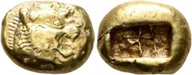 KINGS OF LYDIA. Alyattes to Kroisos, circa 610-546 BC. Trite (Electrum, 13 mm, 4.72 g), Sardes. Head of a lion with sun and rays on its forehead to ri...