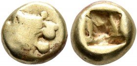 KINGS OF LYDIA. Alyattes to Kroisos, circa 610-546 BC. Hemihekte – 1/12 Stater (Electrum, 7 mm, 1.15 g), Sardes. Head of a lion with sun and rays on i...