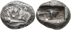 KINGS OF LYDIA. Kroisos, circa 560-546 BC. 1/3 Stater (Silver, 13 mm, 3.00 g), Sardes. Confronted foreparts of a lion and a bull. Rev. Two incuse squa...