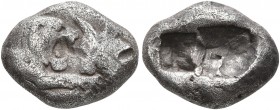 KINGS OF LYDIA. Kroisos, circa 560-546 BC. 1/6 Stater (Silver, 12 mm, 1.70 g), Sardes. Confronted foreparts of a lion and a bull. Rev. Two incuse squa...