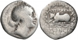 CARIA. Antioch ad Maeandrum. Circa 90/85-65/60 BC. Drachm (Silver, 17 mm, 3.64 g, 12 h), Eunikos, magistrate. Laureate head of Apollo to right with bo...