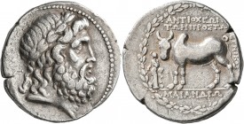 CARIA. Antioch ad Maeandrum. Circa 90/89-65/60 BC. Tetradrachm (Silver, 27 mm, 15.98 g, 12 h), Eunikos, magistrate. Laureate head of Zeus to right. Re...