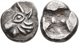 CARIA. Uncertain. Late 6th to early 5th century BC. Diobol (?) (Silver, 10 mm, 1.25 g). Head of a bull to left. Rev. Rough incuse punch. CNG 64 (2003)...