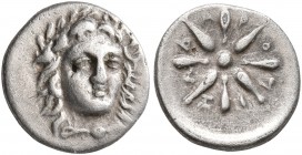 SATRAPS OF CARIA. Pixodaros, circa 341/0-336/5 BC. Trihemiobol (Silver, 10 mm, 0.82 g), Halikarnassos. Laureate head of Apollo facing slightly to righ...