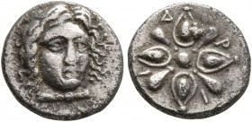 SATRAPS OF CARIA. Pixodaros, circa 341/0-336/5 BC. Trihemiobol (Silver, 10 mm, 0.82 g), Halikarnassos. Laureate head of Apollo facing slightly to righ...