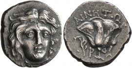 ISLANDS OFF CARIA, Rhodos. Rhodes. Circa 205-190 BC. Drachm (Silver, 15 mm, 2.75 g, 11 h), Ainetor, magistrate. Head of Helios facing slightly to righ...