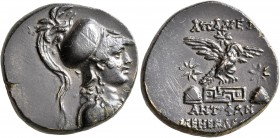 PHRYGIA. Apameia. Circa 88-40 BC. AE (Orichalcum, 22 mm, 8.67 g, 2 h), Antiphon, son of Menekles, magistrate. Bust of Athena to right, wearing crested...