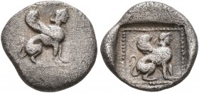 CARIA. Kaunos. Circa 390-370 BC. Obol (Silver, 9 mm, 0.71 g, 5 h). Sphinx seated right. Rev. Sphinx seated right within linear square within incuse sq...