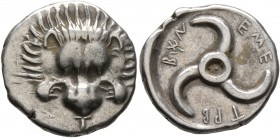 DYNASTS OF LYCIA. Trbbenimi, circa 390-370 BC. 1/3 Stater (Silver, 16 mm, 3.15 g). Facing lion's scalp; below, &#66199;. Rev. &#66199;&#66197;&#66178;...