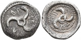 DYNASTS OF LYCIA. Trbbenimi, circa 390-370 BC. Obol (Silver, 10 mm, 0.76 g), Wedrei. &#66183;&#66177;-&#66181;&#66197;-&#66177;&#66182; Triskeles. Rev...