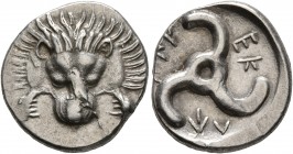 DYNASTS OF LYCIA. Perikles, circa 380-360 BC. 1/3 Stater (Silver, 15 mm, 2.79 g). Facing lion's scalp. Rev. &#66195;&#66177;&#66197;-&#66182;&#66187;-...