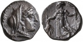 CILICIA. Mallos. Circa 385-375 BC. Obol (Silver, 9 mm, 0.51 g, 1 h). Veiled head of Demeter to right, wearing stephane, pendant earring and pearl neck...